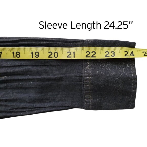 J. Crew Gold Dust Metallic Accents Black Semi Sheer Slim Fit Button Down Shirt 4 - Picture 14 of 15